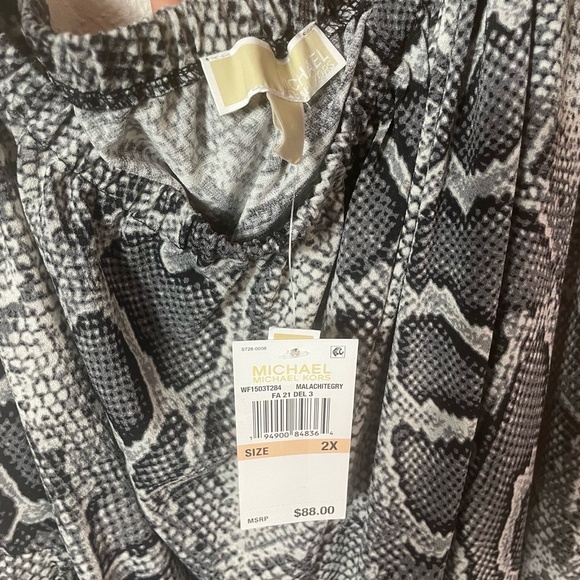 NWT Michael Kors One Shoulder Top 2X Grey Black Snakeskin Asymmetrical Belted - Picture 5 of 8